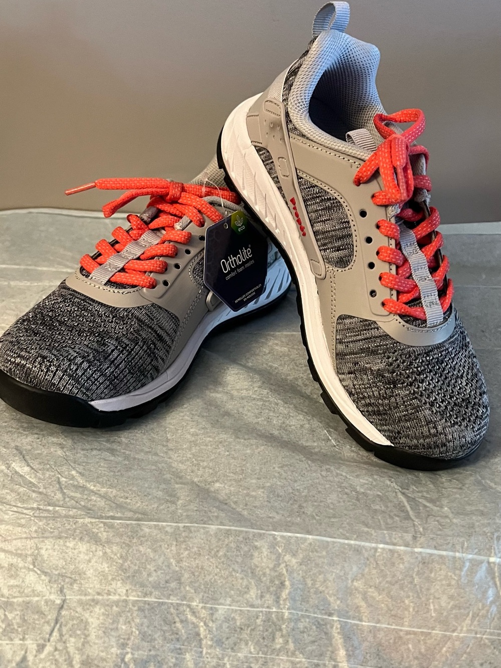 Propet Women's Light Grey Sneakers with Red Box Accent